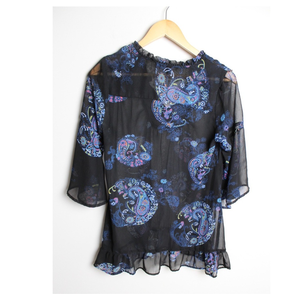 Apollo Bohemian Paisley Sheer Black/Purple Shirt Womens Size L - Picture 2 of 6